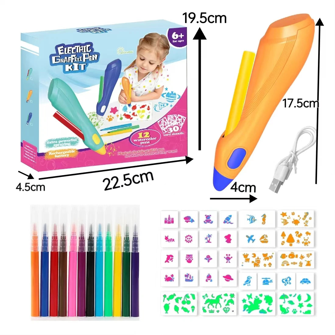 Electric Watercolor Spray Pen Children Hand-painted Color Paintbrush Washable 12 Color Spray Pen Toys for Kids Drawing Toy Gift