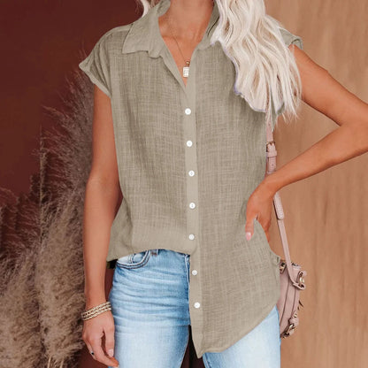 Cotton Linen Shirt Ladies Tops Tee Casual Thin Loose Woman T Shirt Summer Short Sleeve Solid T-Shirts Women Clothing Blusas