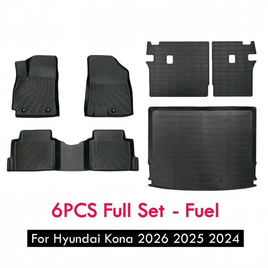 For Hyundai Kona 2026 2025 2024 Car Floor Mats Kona Fuel Gasonline EV Heavy Duty TPE Floor Liners & Cargo Backrest Mat