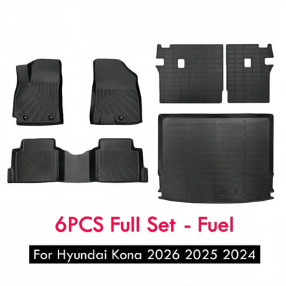 For Hyundai Kona 2026 2025 2024 Car Floor Mats Kona Fuel Gasonline EV Heavy Duty TPE Floor Liners & Cargo Backrest Mat