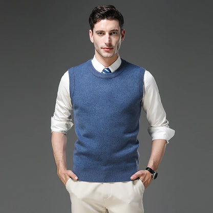 Top Grade Thick Anti-Pilling New Oneck Brand Business Casual Fashion Men Knit Pullover Sweater Vest Autum Winter Sleeveless