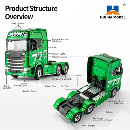 HUINA 1501 770S 1502 1/18 RC Tractor 2.4G 19CH RC Engineering Trailer Truck with Lights and Sound System RC Car Model Toy Gift