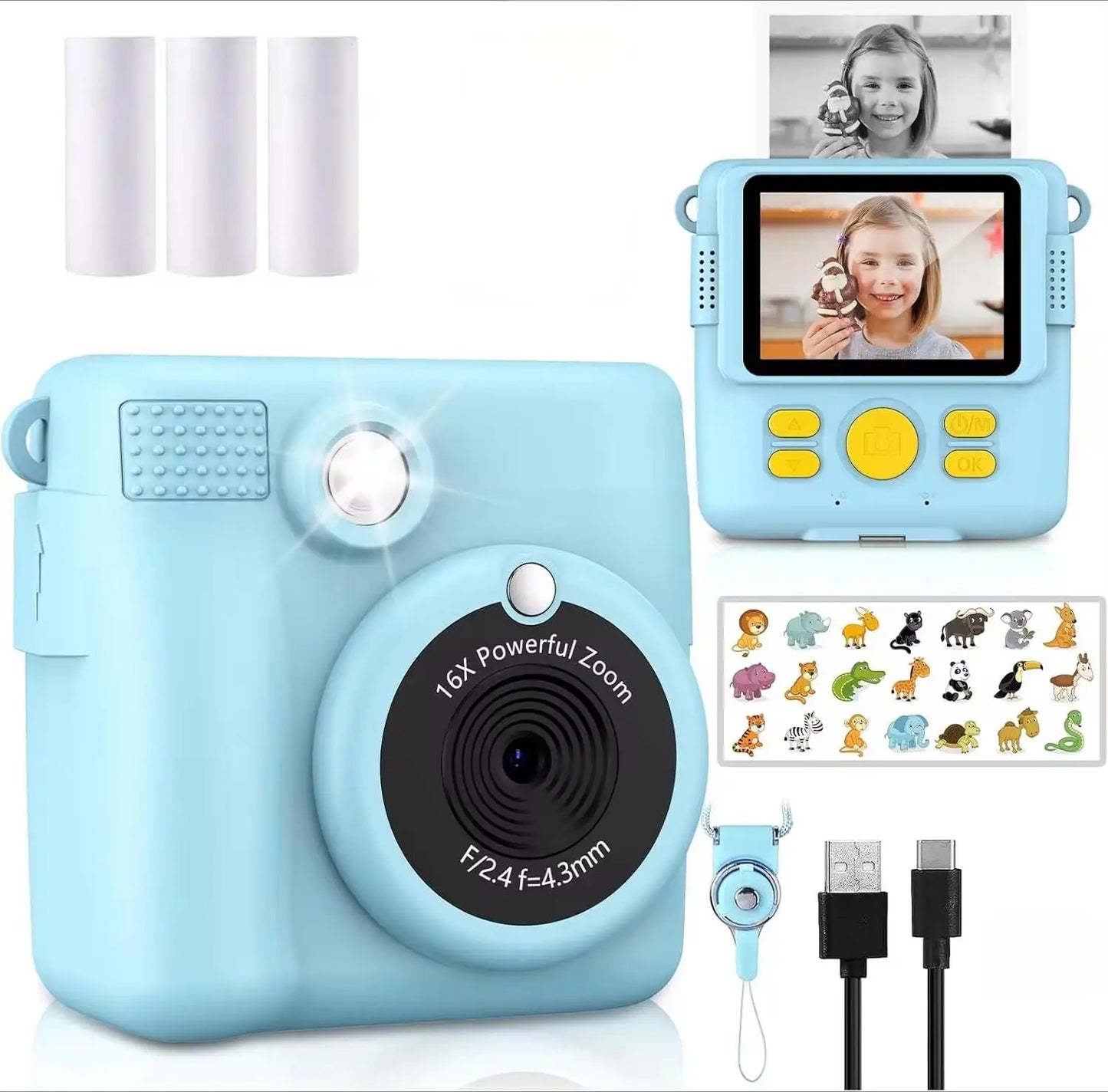 1080P HD Video Camera Portable Instant Print Camera for Kids with 3 Rolls Photo Paper and 32GB Card Perfect Toy Toddlers