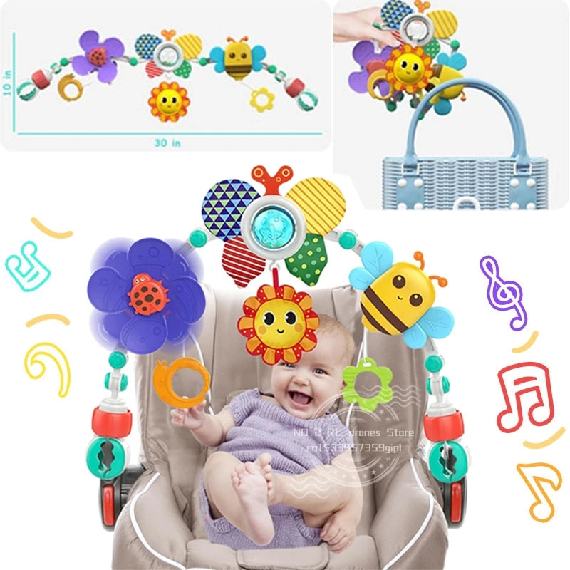Crib Hanging Bell Stroller Arch Clip Foldable Sunflower Baby Interactive Rainbow Toys Infant Grab Exercise for Son Daughter Gift
