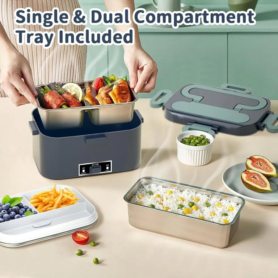 Electric Heated Lunch Box for Adults 100W 3-IN-1 2 Pack 1.8L Containers Heating Lunch Box for Men Portable Double Layer Fast He
