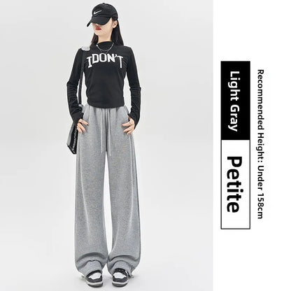 Gray Lamb Velvet Sport Pants Women's High Waist Drapey Fleece Wide Leg Casual Small Size Thickened Cotton Pants