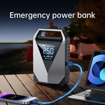 12000mAh High Capacity Multi-Function Car Jump Starter & Air Compressor, Emergency Battery Booster for Gas&Diesel Cars