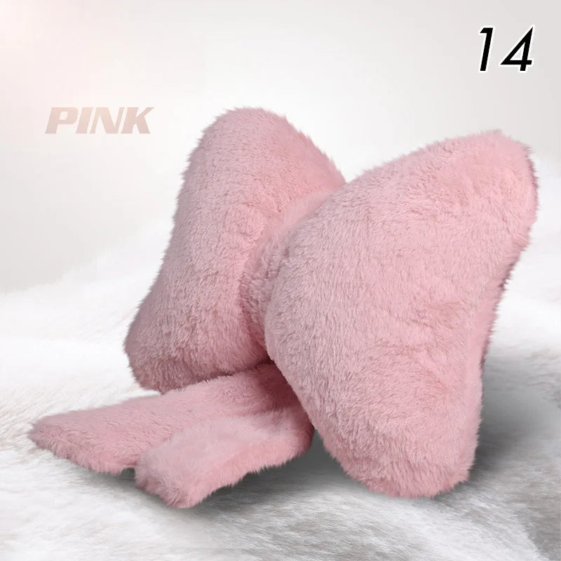 Winter Plush Car Seat Cover Bowknot Fashion Cute Women's Automotive Interior Protector Steering Wheel Warm Cushion Car Pillow