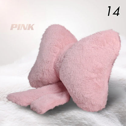 Winter Plush Car Seat Cover Bowknot Fashion Cute Women's Automotive Interior Protector Steering Wheel Warm Cushion Car Pillow