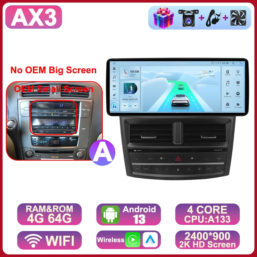 12.3" 2Din DSP Android 14 Car Radio Intelligent System For LEXUS IS200 IS220 IS250 IS300 IS350 2006 - 2012 Carplay Auto Navi HU