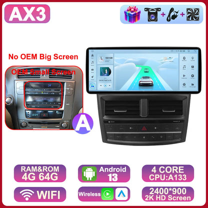12.3" 2Din DSP Android 14 Car Radio Intelligent System For LEXUS IS200 IS220 IS250 IS300 IS350 2006 - 2012 Carplay Auto Navi HU