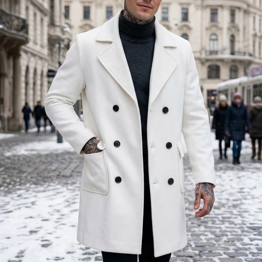 New Winter Men's Double-Breasted Knee-Length Trench Coat Windproof Lined Multi-Pocket Jakcets Business Casual Streetwear Coat