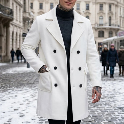 New Winter Men's Double-Breasted Knee-Length Trench Coat Windproof Lined Multi-Pocket Jakcets Business Casual Streetwear Coat