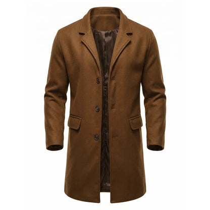 New Winter Men's Wool Blend Extended-Length Trench Coat Single-Breasted Design Business Casual & Mature Streetwear Coat for Man