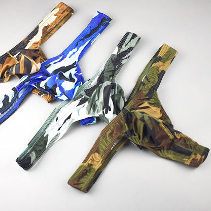 Men's Low Rise Thong Camouflage Print 3D Wrap Pouch Silky Smooth Breathable Comfort Underwear for Daily & Date Wear