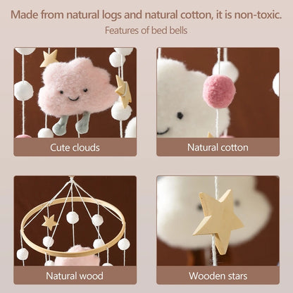 Baby Wooden Rattles Bed Bell Soft Felt Cartoon Cloudy Star Hanging  Toys Pendant Crib Mobile Toys Holder Bracket Infant Gift Kid