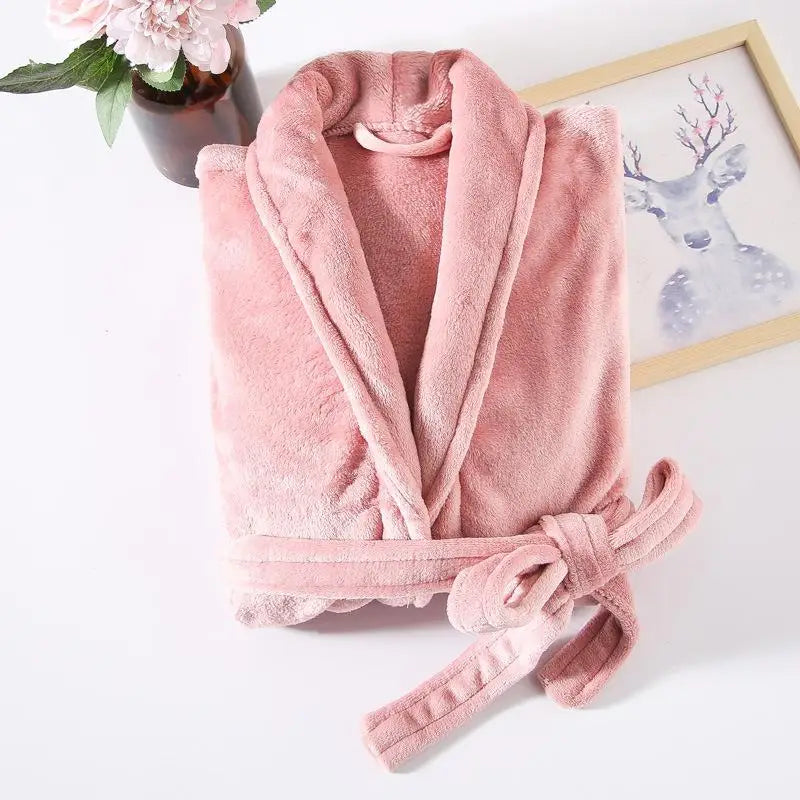 Thickened Long Coral Fleece Robe for Women Autumn Winter Plush Flannel Sleepwear Ankle-Length Men's Bathrobe Home Clothes