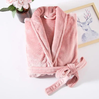 Thickened Long Coral Fleece Robe for Women Autumn Winter Plush Flannel Sleepwear Ankle-Length Men's Bathrobe Home Clothes