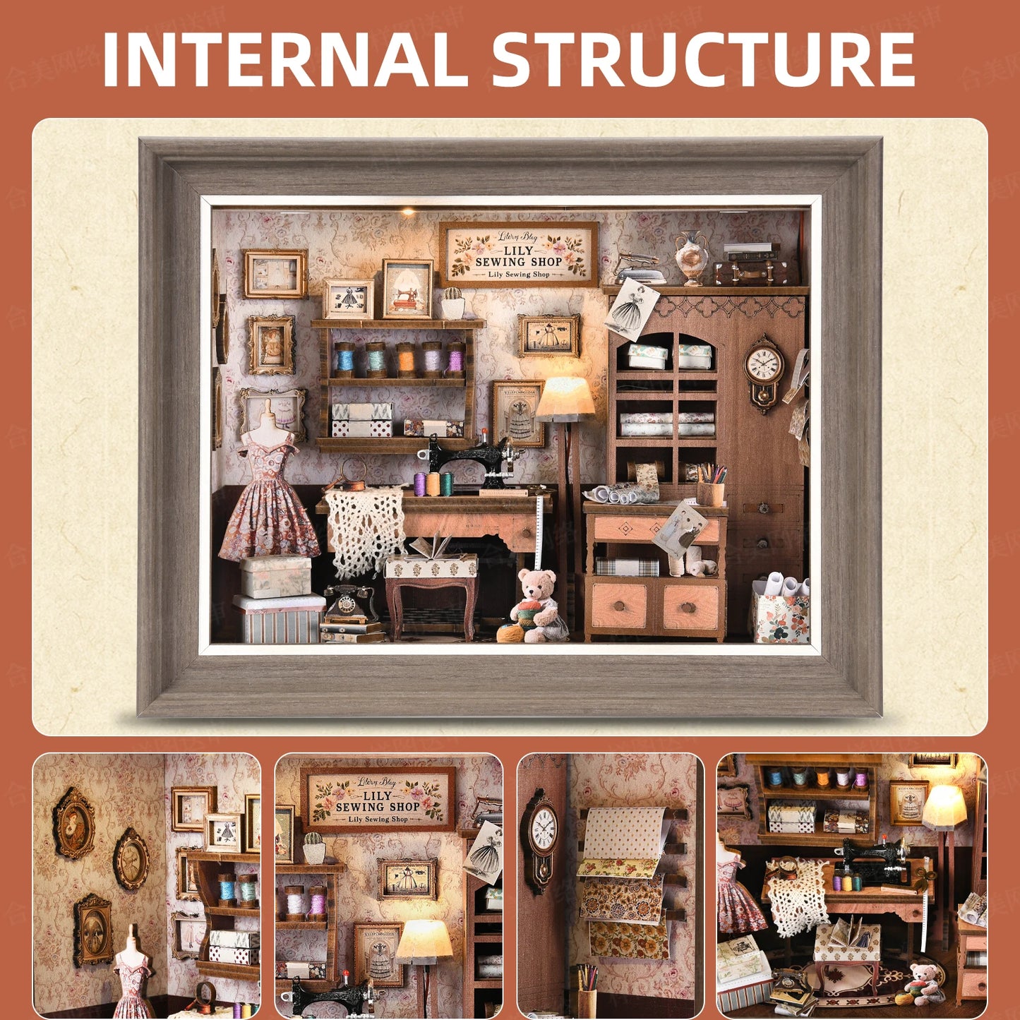 Book Nook Kit Tailor's Shop DIY 3D Wooden Puzzle Dollhouse Photo Frame Ornament Model Bookend Building Home Decoration