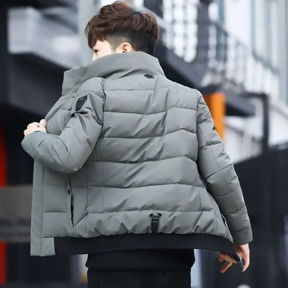 Super Warm Men's Quilted Jacket with Stand Collar Korean Design Thickened Winter Coat Youth Outdoor Sportswear