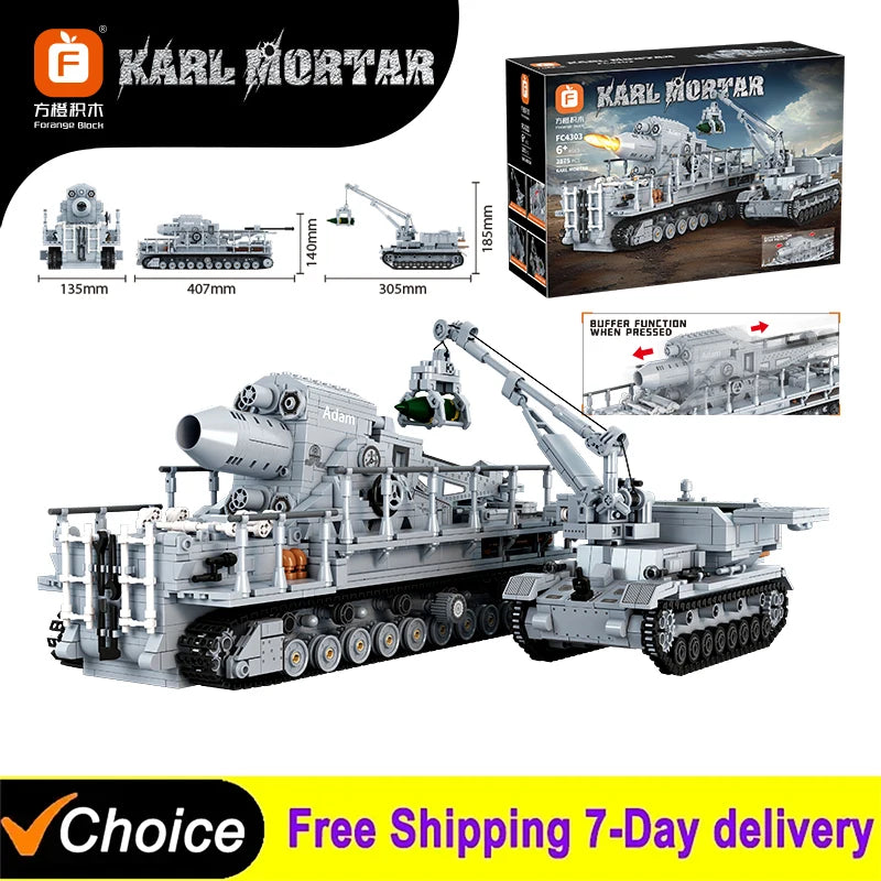 2875Pcs Creative Famous War Military Weapons Carl Mortar Building Blocks Model Tank Bricks Toys for Boys Birthday Gift Set