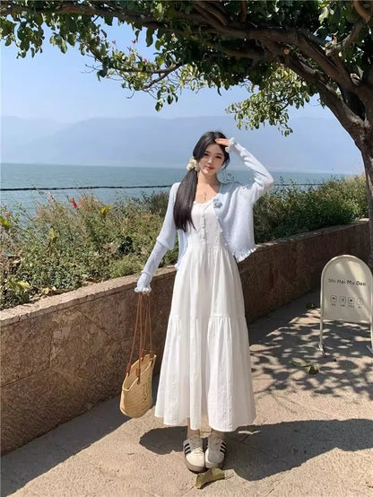 Slimming White Strapless Long Dress Simple French Style A-Line Midi Dress Women's Summer Fashion Sensation Waist-Cinching Dress