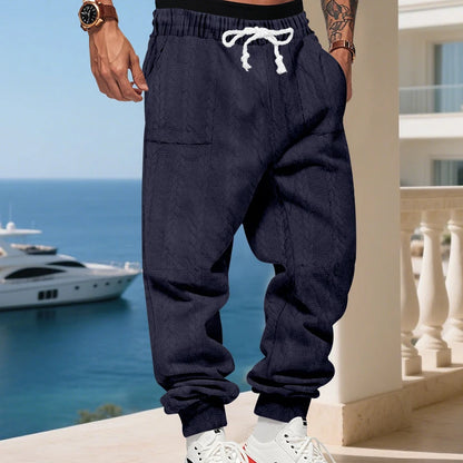 American heavy jacquard sweatpants, autumn winter loose joggers, men casual beam foot trousers for Amazon