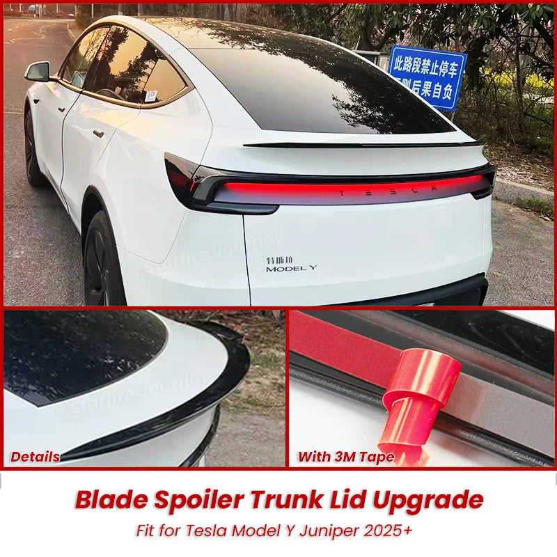 Matte Black  Rear Trunk Spoiler for Tesla Model Y Juniper 2025 - Easy Install Carbon Fiber Trim Blade Wing Body Kit Auto Tuning