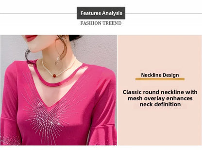 Sexy Hollow out Mesh Seven Quarter Sleeve Fashion Trend Summer T-Shirt Women Slimming Versatile Top Half Sleeve Small Shirt