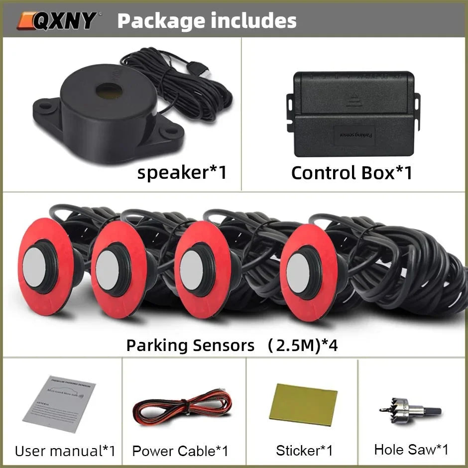 Flush Mount 4 Probe Reverse Parking Sensor Adjustable Depth Bumper Backup Radar System with Distance Alert  Aid