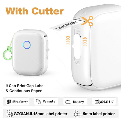 Portable Mini Labeling Printer Marklife P12 Thermal Adhesive Sticker Pocket Label Maker or 1Roll Spacer/Continues Label Paper