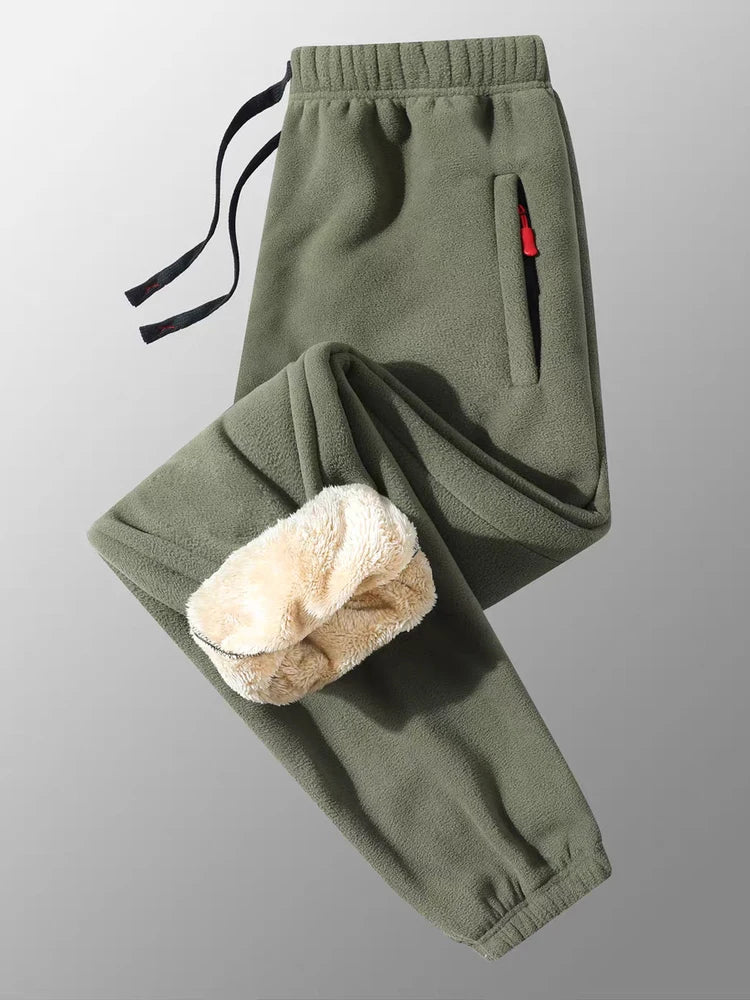 Men's Winter Warm Fleece Lined Pants with Zipper Pockets Thickened Fleece Jogger Pants Men Trousers Snow Cold Thermal Sweatpants