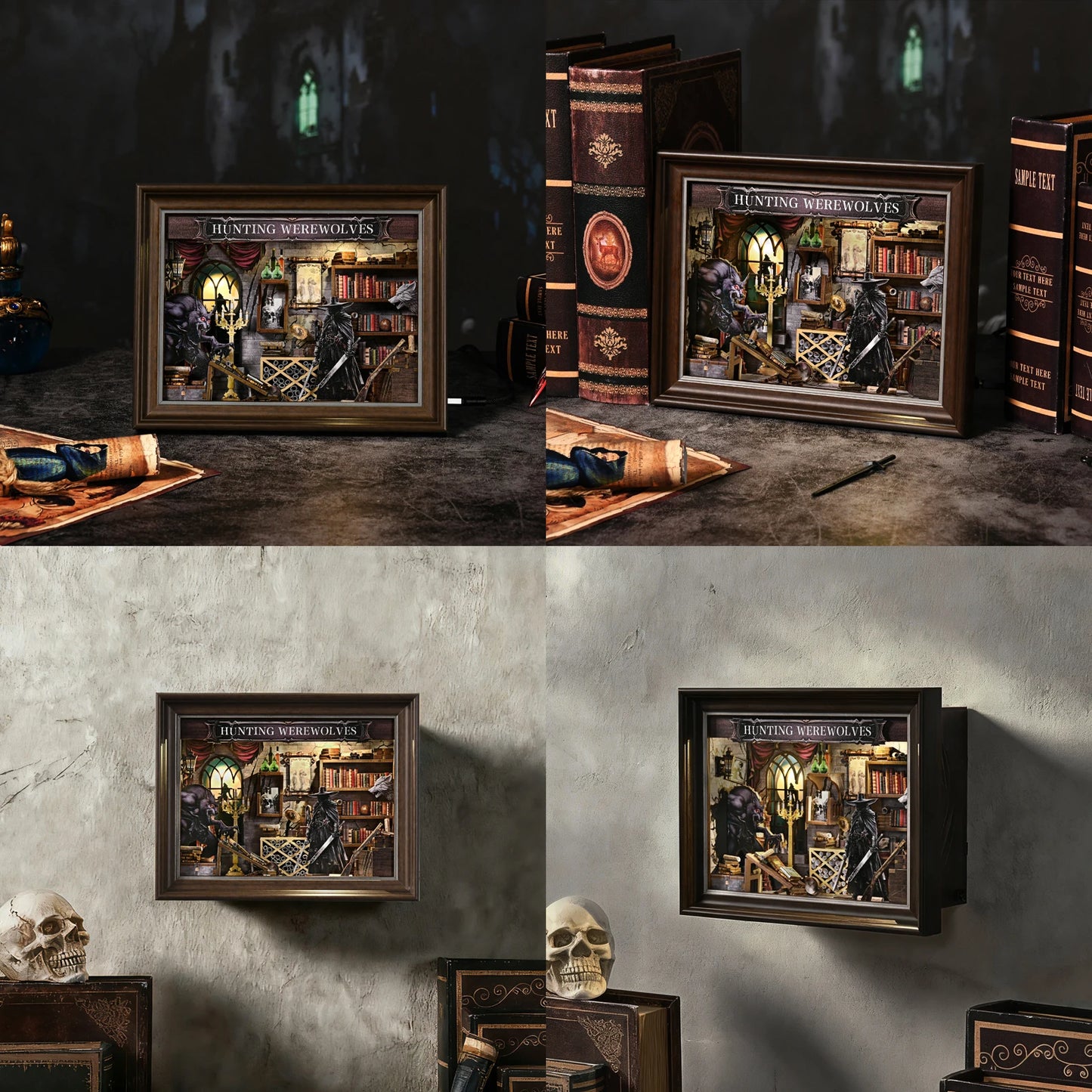 Book Nook Kit Werewolf Hunter DIY 3D Wooden Puzzle Dollhouse Photo Frame Ornament Model Bookend Building Home Decoration