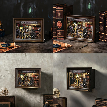 Book Nook Kit Werewolf Hunter DIY 3D Wooden Puzzle Dollhouse Photo Frame Ornament Model Bookend Building Home Decoration