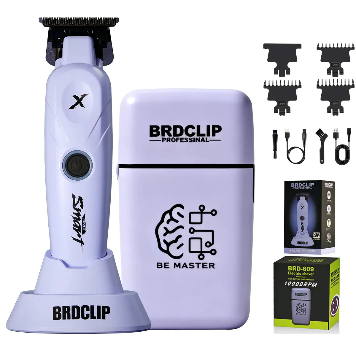 BRDCLIP High Power Professional Barber 2PC Set 8000rpm Shaver Sculpting Salon Hair Trimmer Ceramic Blade Clipper Finish Machine