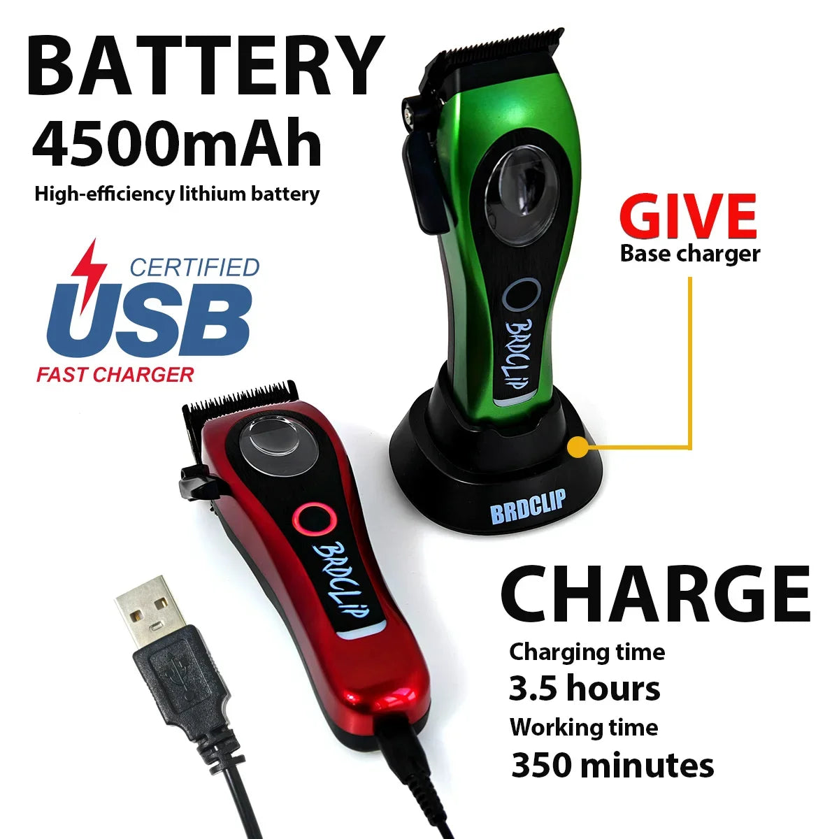 New Professional BRDCLIP M3C 8800RPM High Motor Hair Clipper DLC Blade Barber with Base 4500mAh Hair Cutting Machine Men Trimmer