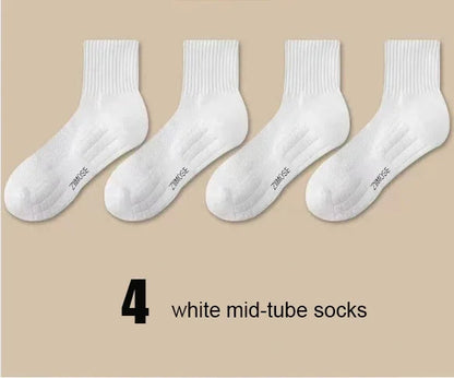 1pc 4pcs 5pcs 10pcs Socks Men's Cotton Spring Towel Bottom with Velvet Mid-tube White Stockings Thickened Sports Basketball Sock