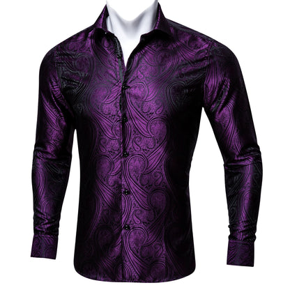 Gold Paisley Bright Shirts Men Autumn Long Sleeve Casual Flower Shirts For Men Designer Fit Dress Shirts BCY-07