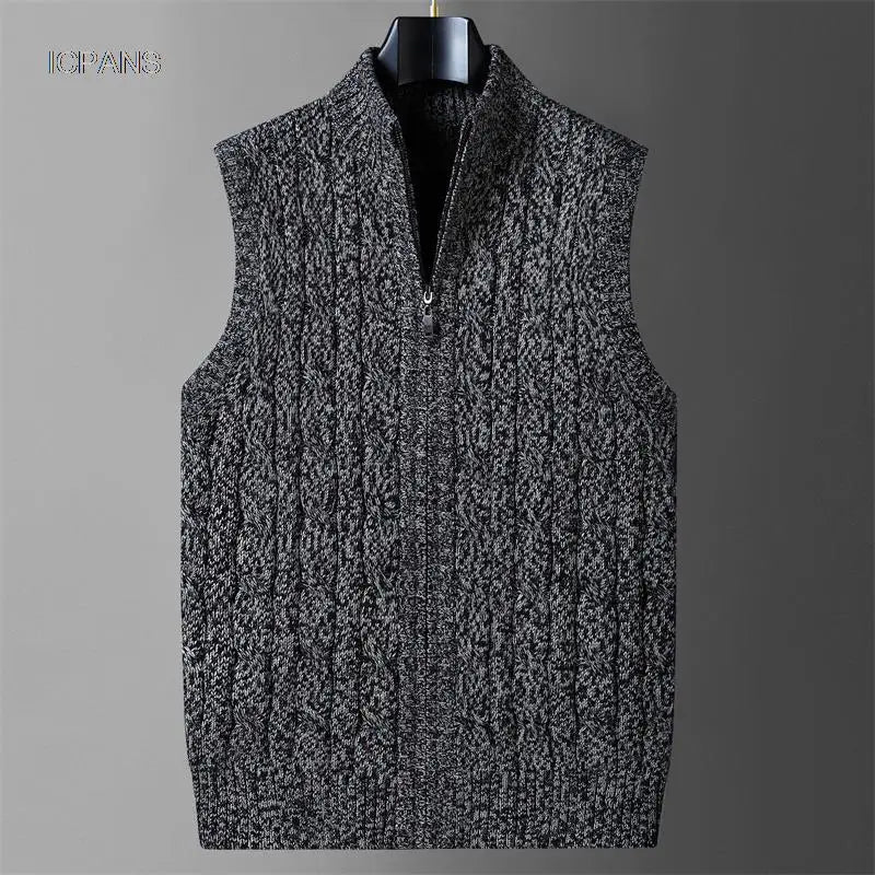 Half Zipper Sleeveless Men Korean Clothes  Jumper For Men  Vintage Sweater  Streetwear Black Vest  Jackets Pullovers Knit