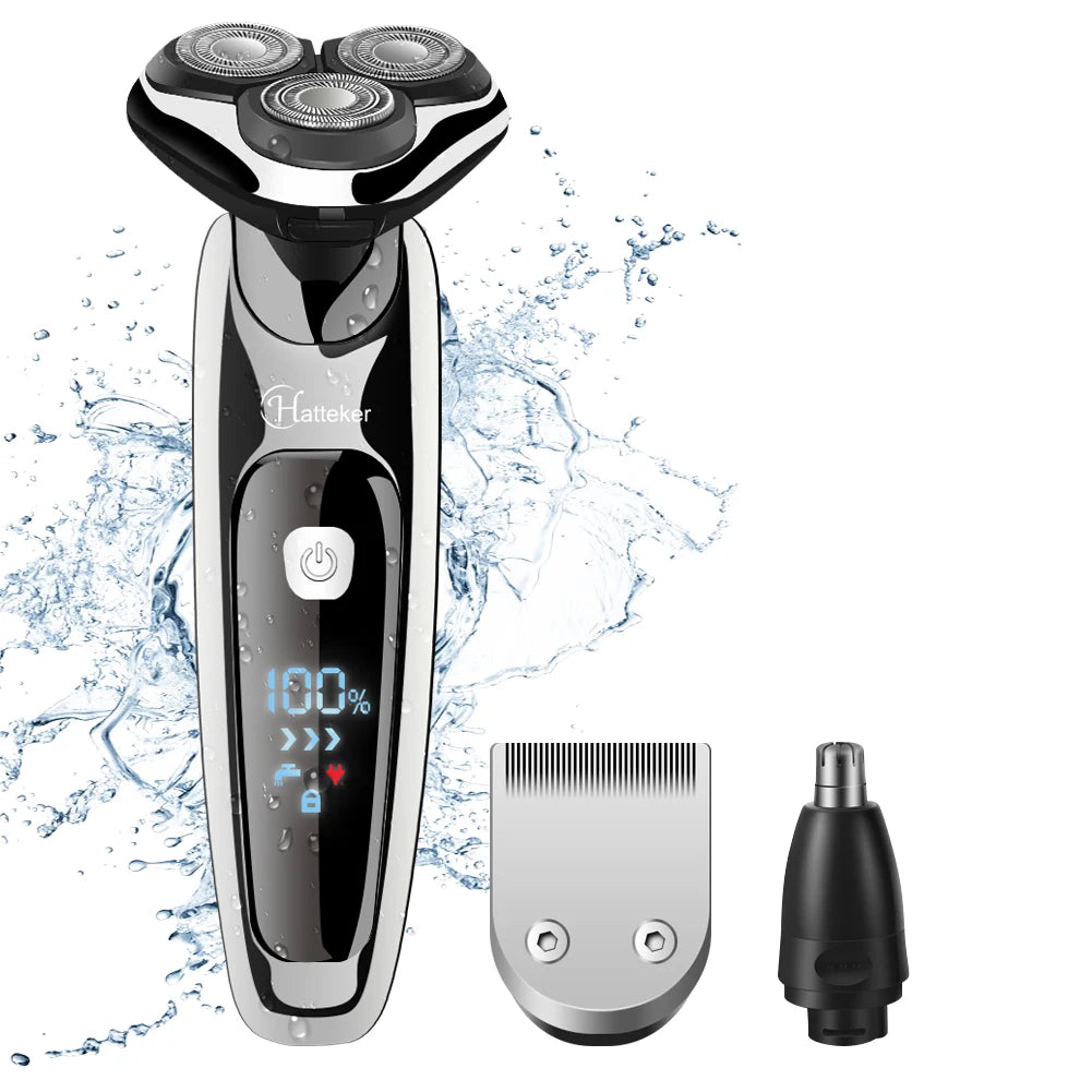 Hatteker Men's Electric Shaver Multifunction 3-in-1 Nasal Hair Trimmer Washable Beard Razor  USB Chargeable New Model RSCW-9598A