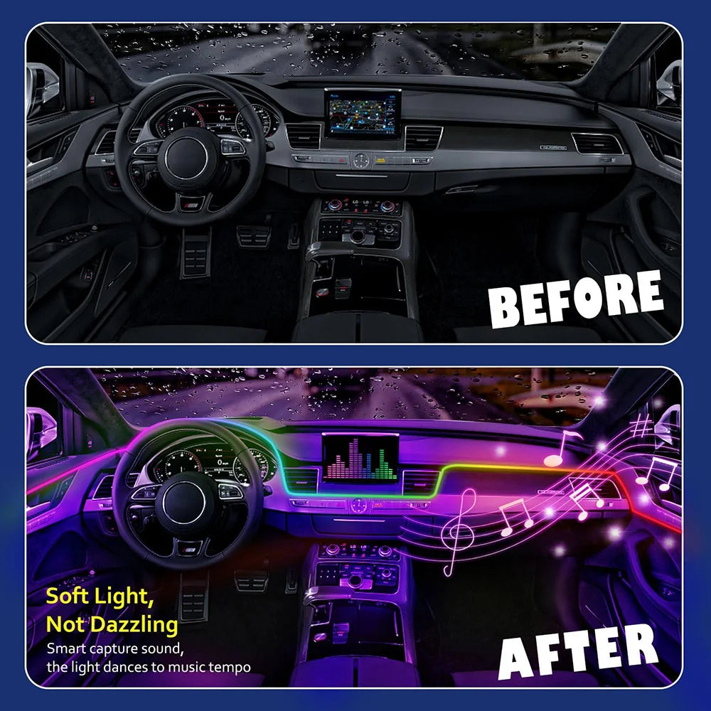 Car Led Interior Light Strip Kit Dynamic RGB Automotive LED Ambient Lights Auto Neon Environmental Strip Music Sync App Control