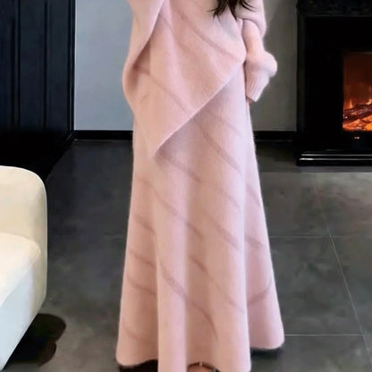 Cozy Lazy Knitted Set Women Winter Sweater  Skirt Two Piece Set 2026 Super Popular Outfit Whole Set Long Sleeve round Neck