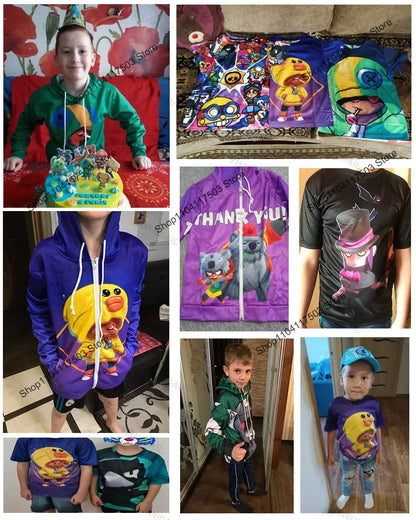 Brawler Leon Shooter Kids T-shirt Shooting Game Spike 3D Print Tshirt Boys Girls Cartoon Tops Teen Clothes