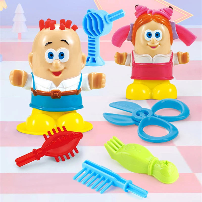 Color Dough Haircut Playset Reusable Handmade DIY Cute Interactive Early Learning Pretend Toys for Girls Childrens Day Boys Gift