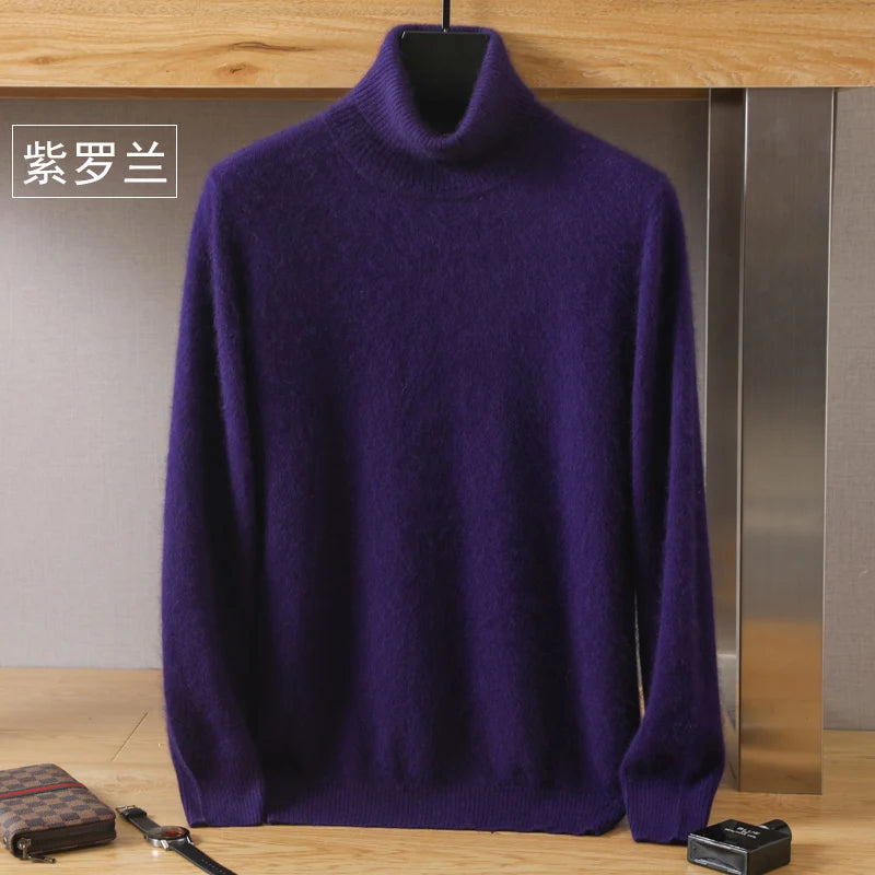 Men's Turtleneck 100% Mink Cashmere Sweater Men 2025 Autumn and Winter Large Size Loose Knitted Sweater Keep Warm Top Men Jumper