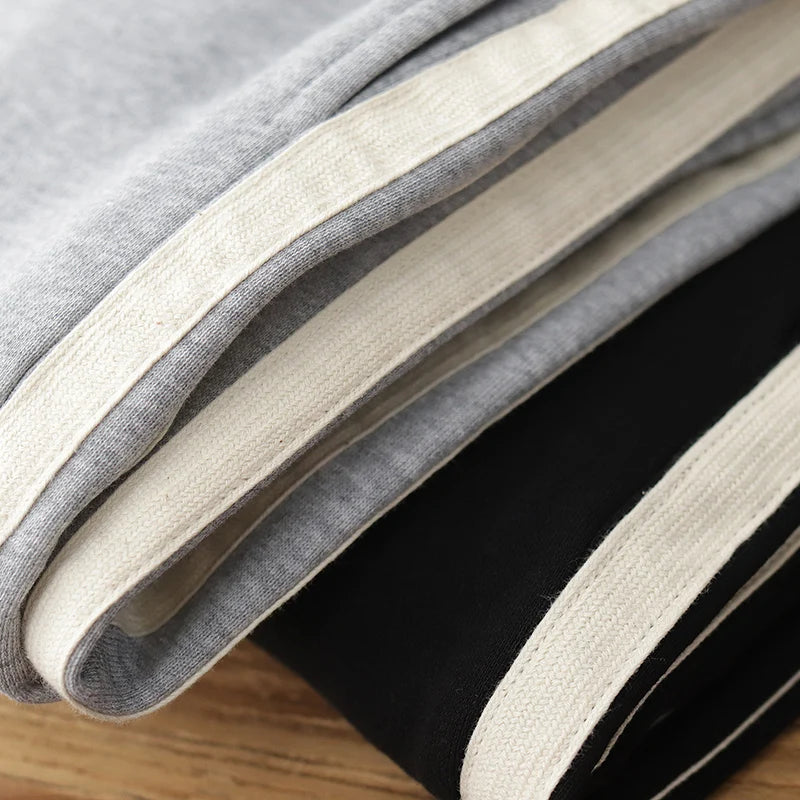 Spring Autumn American Retro Drawstring Knitted Striped Sweatpants Men's Simple 100% Cotton Sports Casual Loose Straight Pants