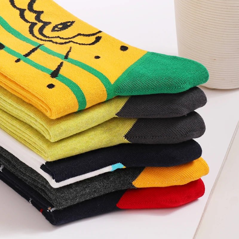 5Pairs Mens Fun Dress Socks, Pattern Funny Socks Pack, Colorful Striped Combed Cotton Novelty Socks，Cool Breathable Casual Socks