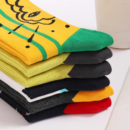 5Pairs Mens Fun Dress Socks, Pattern Funny Socks Pack, Colorful Striped Combed Cotton Novelty Socks，Cool Breathable Casual Socks
