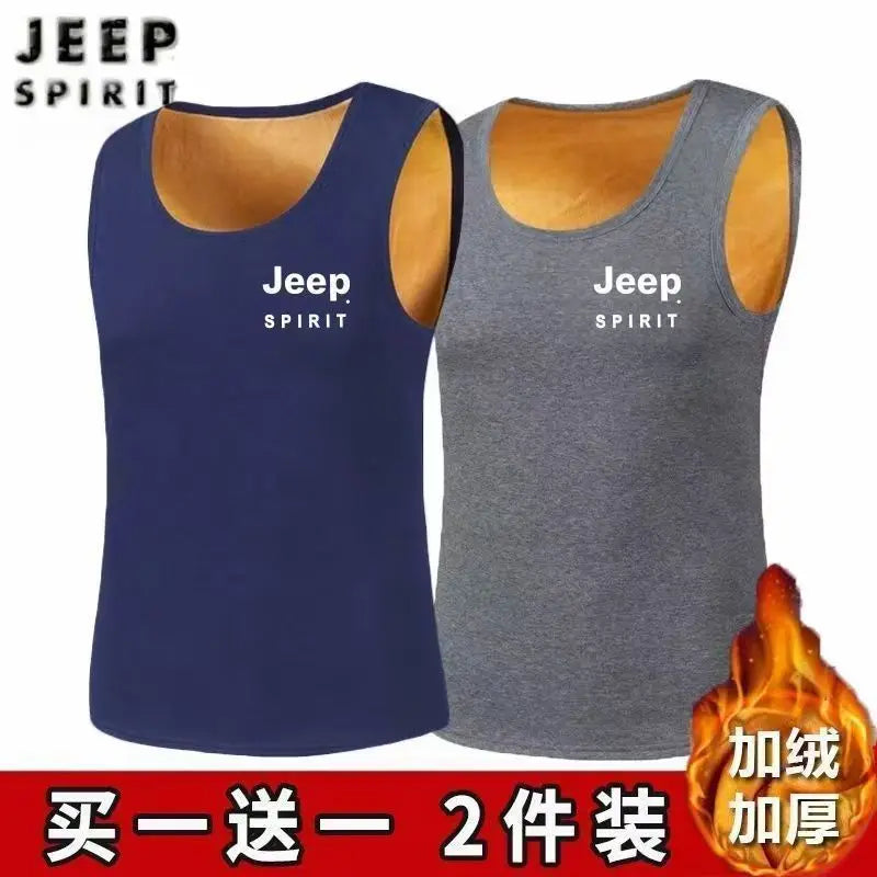 JEEP/Jeep Men's Autumn/Winter Edition Warm Inner Men's Warm Tank Top with Thick Velvet for Cold Protection Trend 2-piece Vest