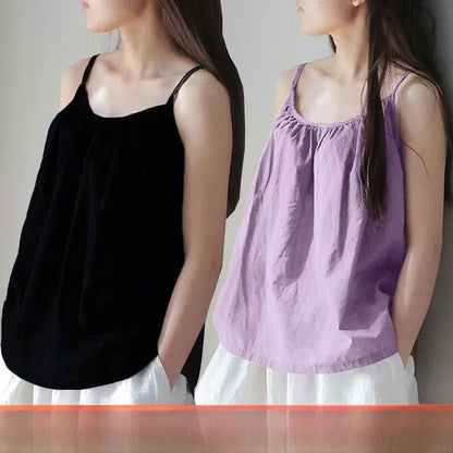 Loose Cotton Linen Tank Top Sleeveless Base Layer Outerwear Summer New Style Slimming Vest Big Size Belly Folded Commute Style